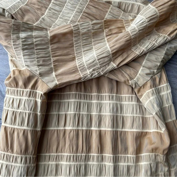 A&K Designs Tan Beige Smocked Button Down Blouse - Picture 15 of 15